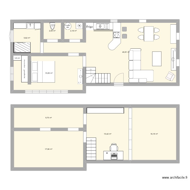 villeperdue. Plan de 9 pièces et 125 m2