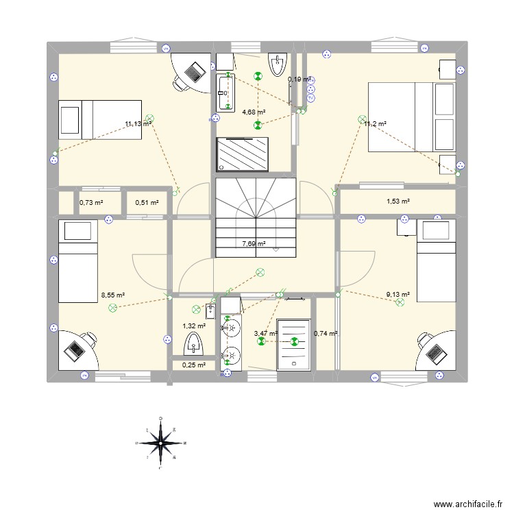 Maison Cormeilles-1er Etage-V2. Plan de 14 pièces et 61 m2