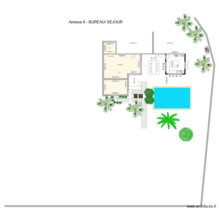 ANNEXE 6- BUREAU/ SEJOUR. Plan de 2 pièces et 61 m2