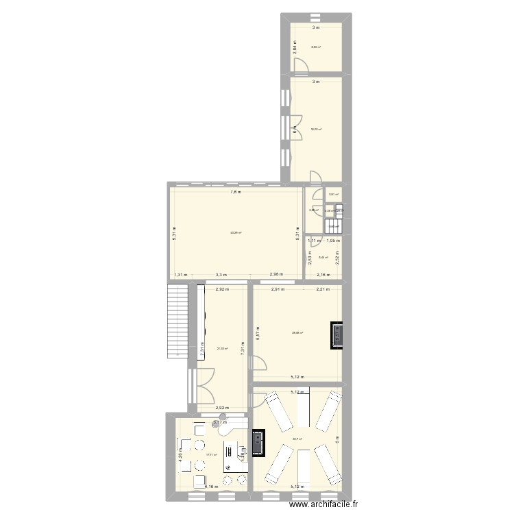 studio 2. Plan de 13 pièces et 176 m2
