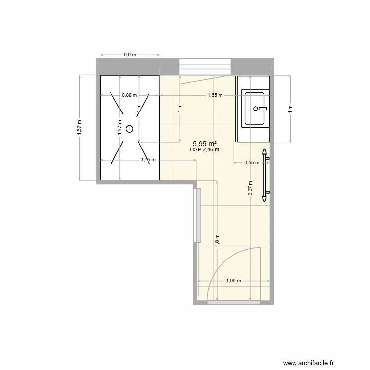 salle de bains Aubry. Plan de 1  et 6 m²