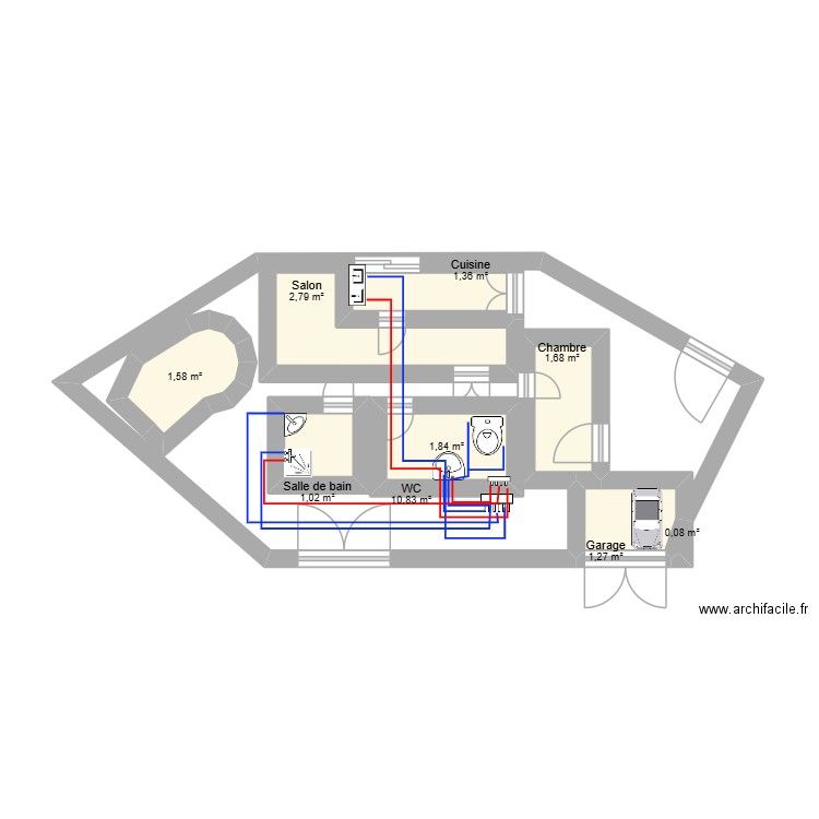 mohaymen. Plan de 9 pièces et 39 m2