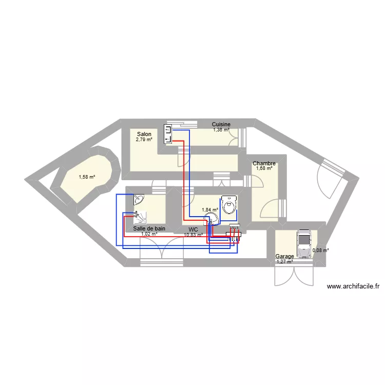 mohaymen. Plan de 9 pièces et 39 m²