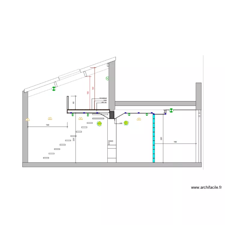 Principe &eacute;clairage Coupe v0. Plan de 