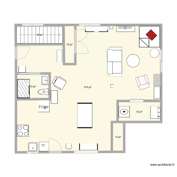 poele a bois du salon. Plan de 