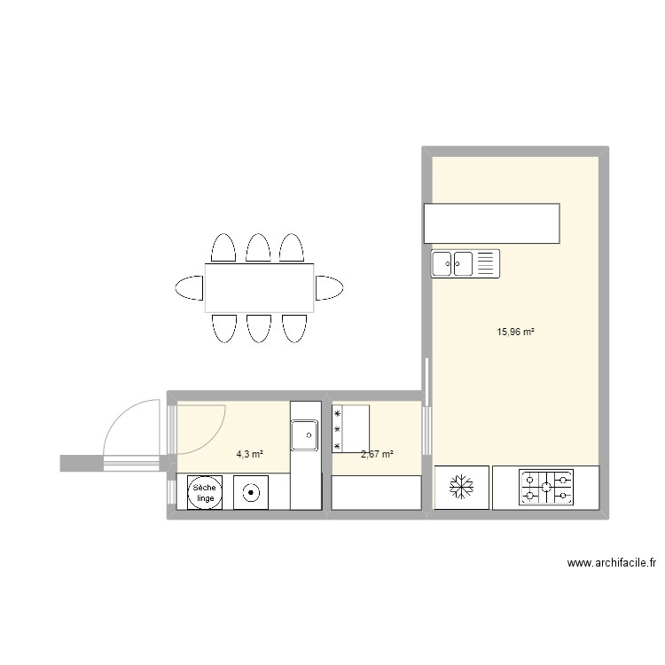 mlk. Plan de 3 pièces et 23 m2