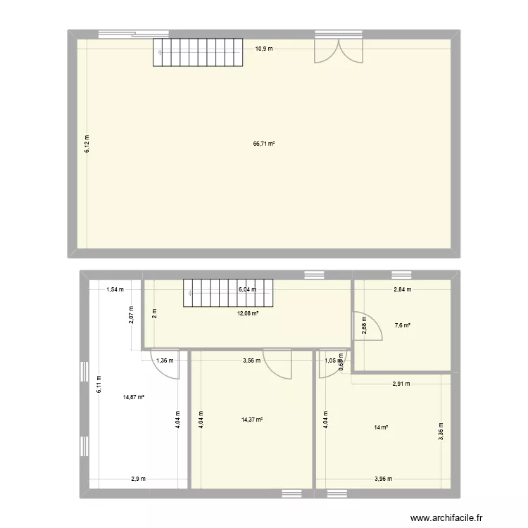 1er etage. Plan de 6  et 130 m²