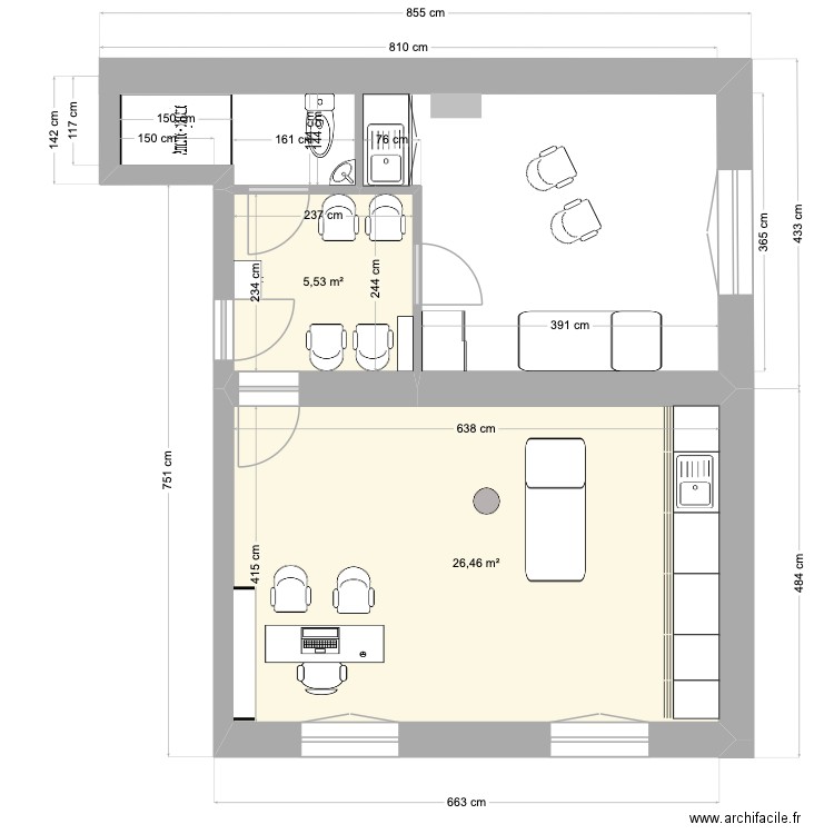 Cabinet Mathilde. Plan de 2 pièces et 32 m2