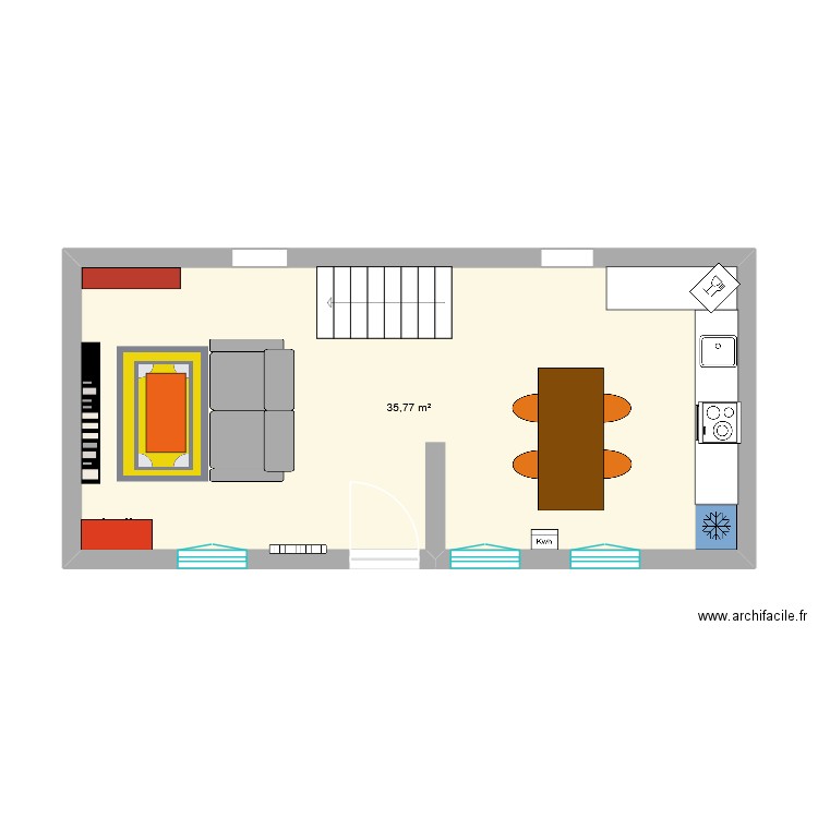 Salon pigeon - Version Cloison 1. Plan de 1 pièce et 36 m2