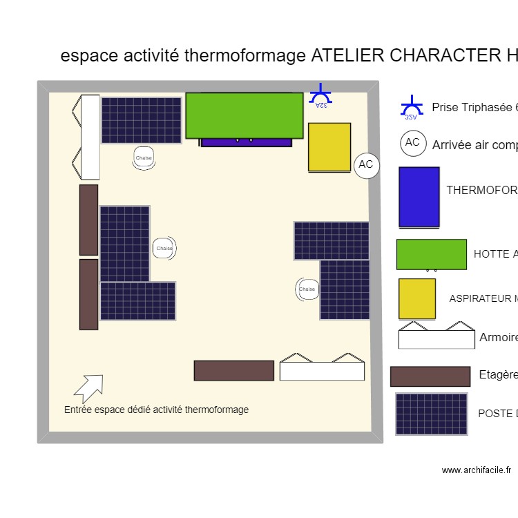 espace thermoformage. Plan de 1 pièce et 60 m2