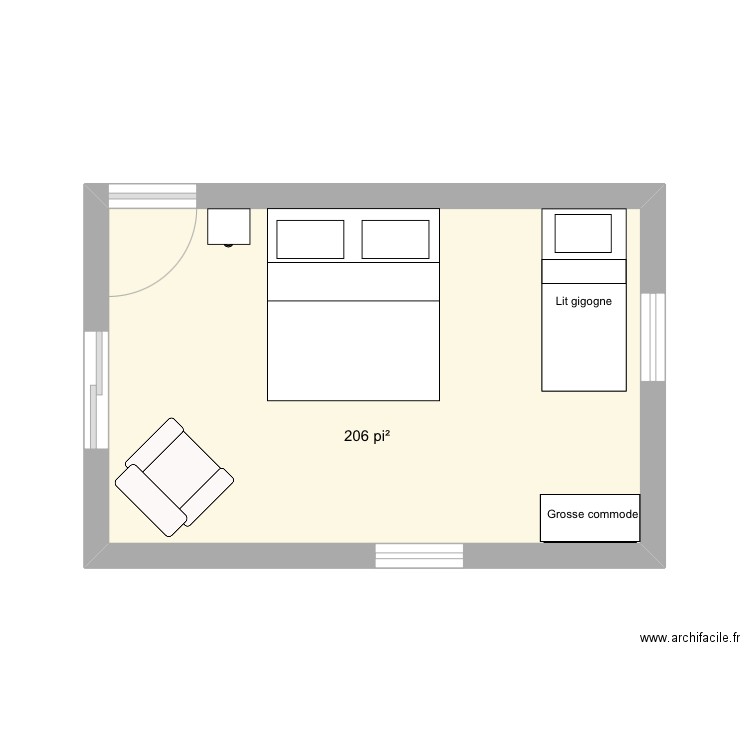 CHAMBRE VISITE ÉTAGE. Plan de 1 pièce et 19 m2