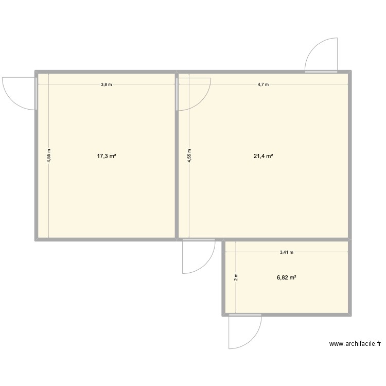 Angelo - Panneaux. Plan de 3 pièces et 46 m2