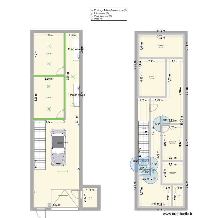 entrepot. Plan de 12 pièces et 189 m2