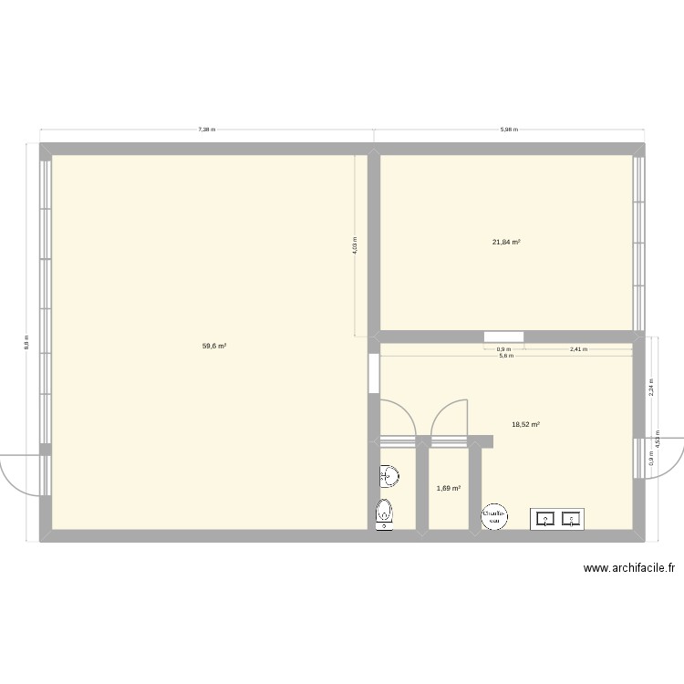 banque alimentaire. Plan de 4 pièces et 102 m2