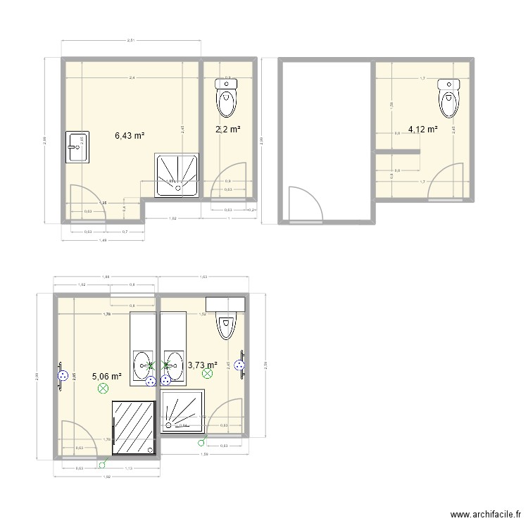 sdb. Plan de 5 pièces et 22 m2