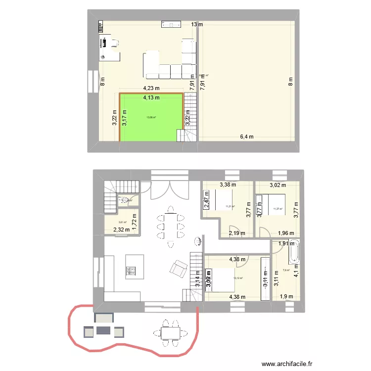 maison 2. Plan de 8  et 151 m²