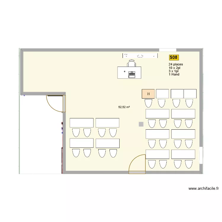 Salle 08 R+2. Plan de 1  et 53 m²