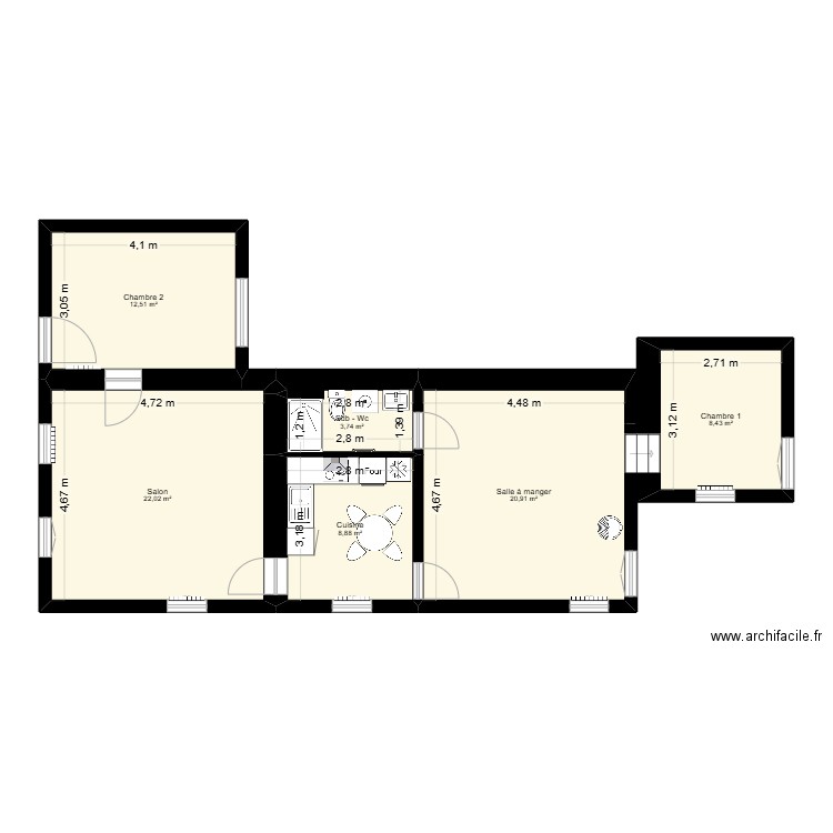25_06_23 - Chamarande - Projet. Plan de 6 pièces et 76 m2