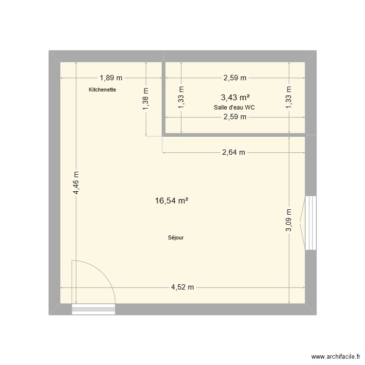 SALIBA. Plan de 2 pièces et 20 m2