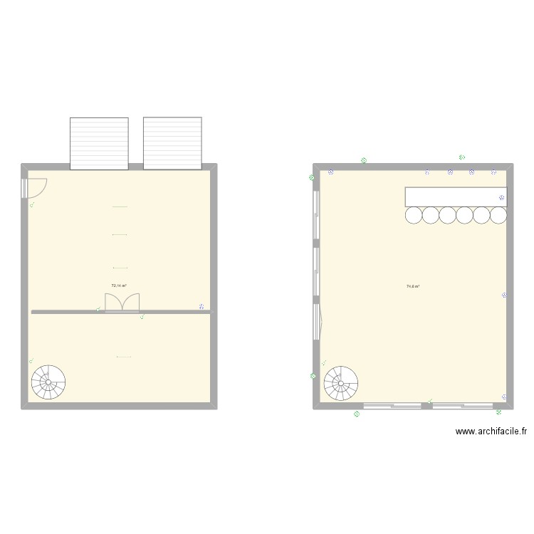 salle de spots. Plan de 2 pièces et 147 m2