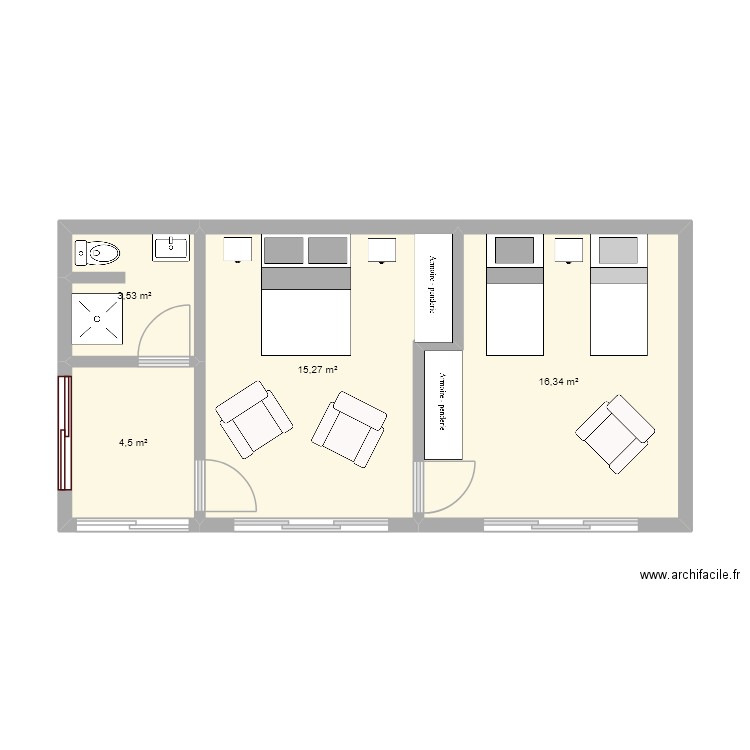 extension2. Plan de 4 pièces et 40 m2