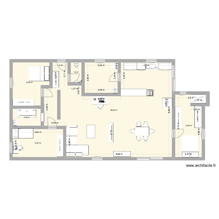 plain pied. Plan de 0 pièce et 0 m2