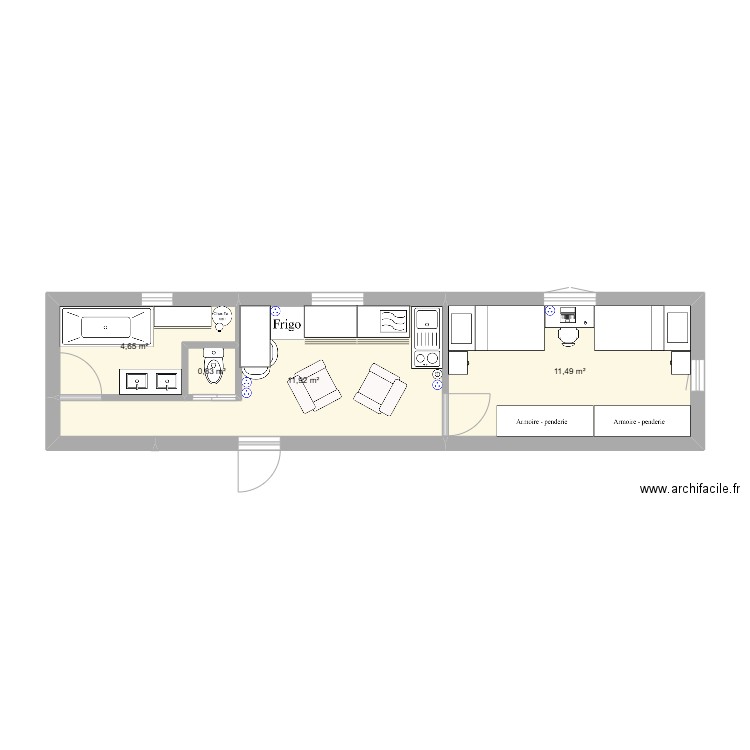 contener. Plan de 4 pièces et 29 m2
