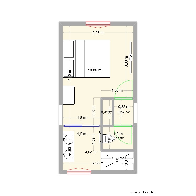 plan extension. Plan de 5 pièces et 17 m2