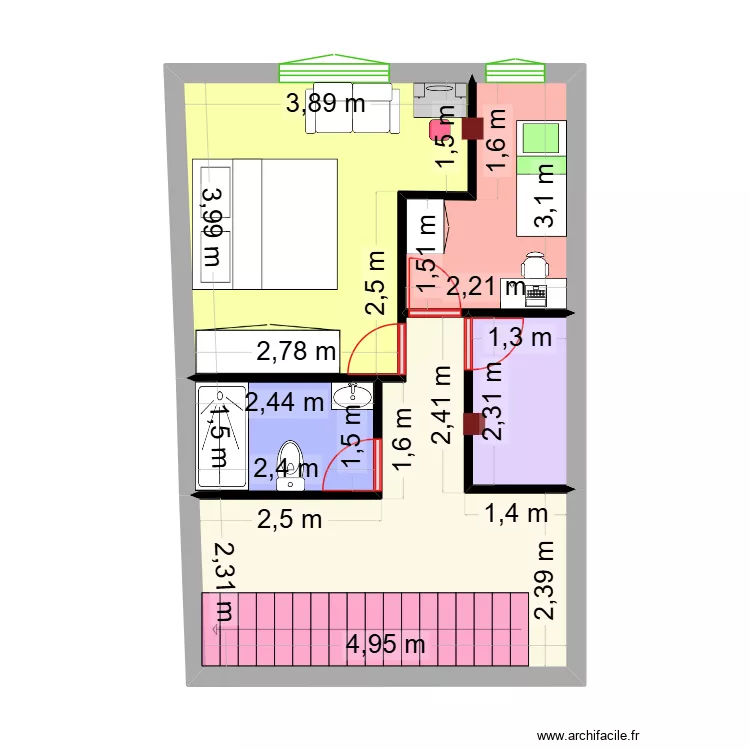Plant &eacute;tage Ioumad2. Plan de 5  et 39 m²