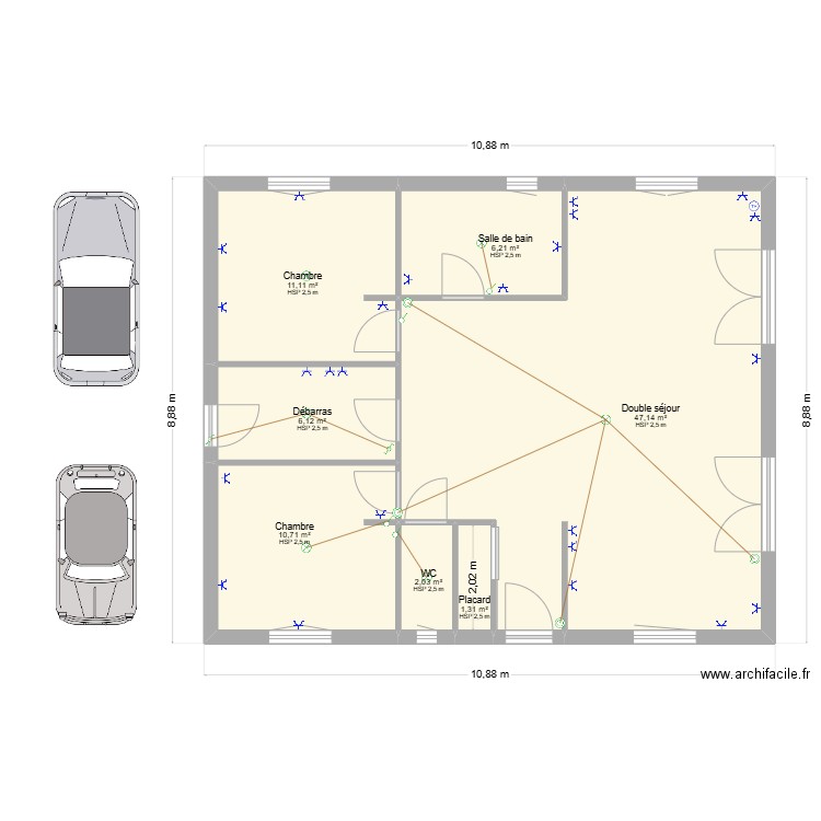 projet logis schéma électrique. Plan de 7 pièces et 85 m2
