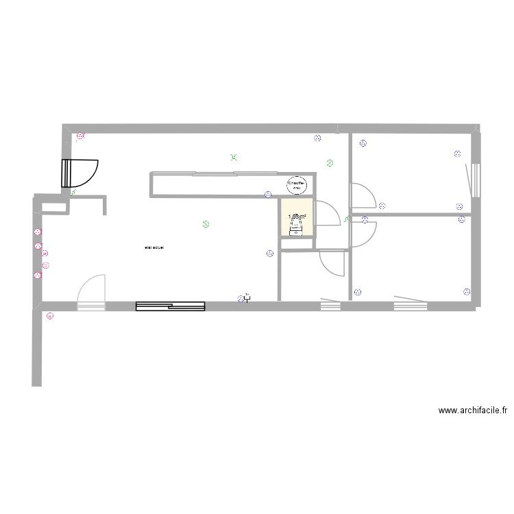 etat actuel. Plan de 1 pièce et 1 m2