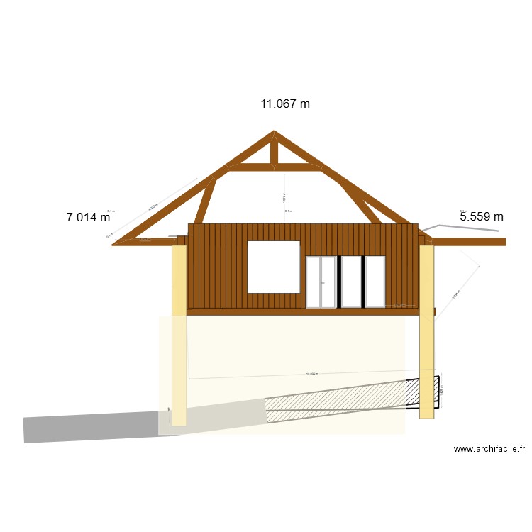 facade sud projetée ptite fenetre. Plan de 8 pièces et 3 m2