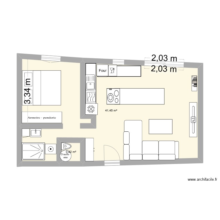 reno nice. Plan de 2 pièces et 42 m2
