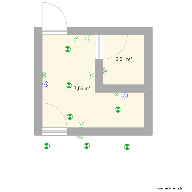 moi. Plan de 2 pièces et 9 m2
