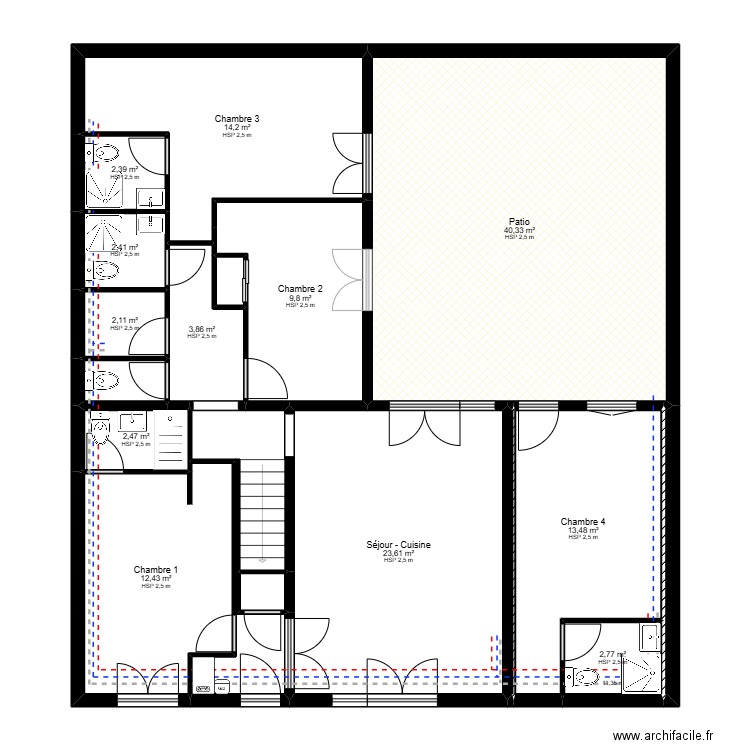 PLAN REZ-DE-CHAUSSEE - PLOMBIER SANITAIRE. Plan de 18 pièces et 138 m2