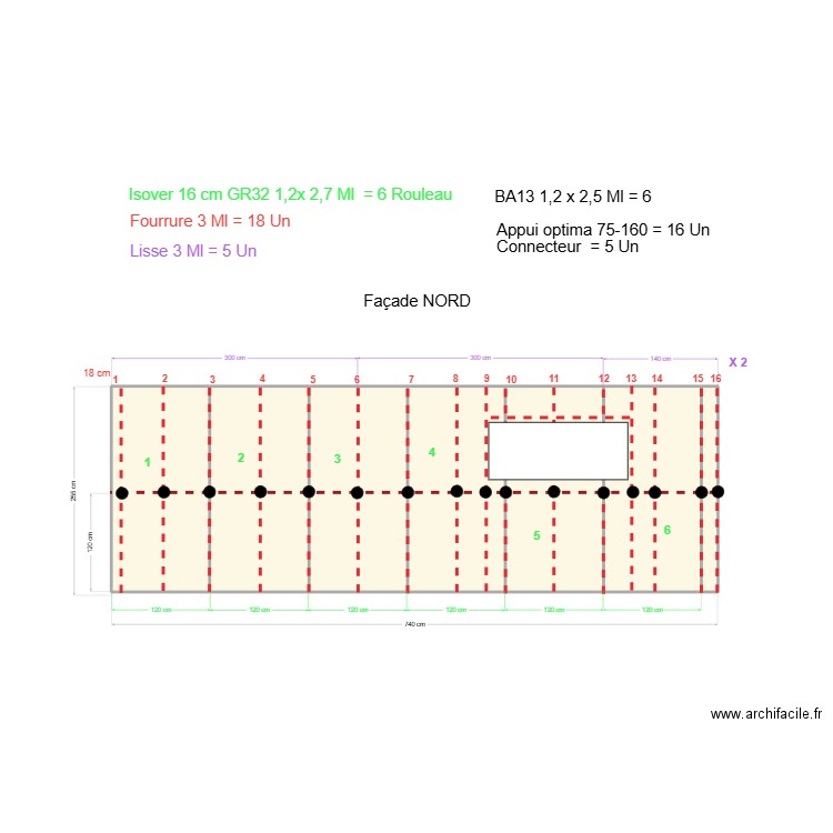 PLAN PLACO ISOLATION FACADE NORD. Plan de 7 pièces et 18 m2