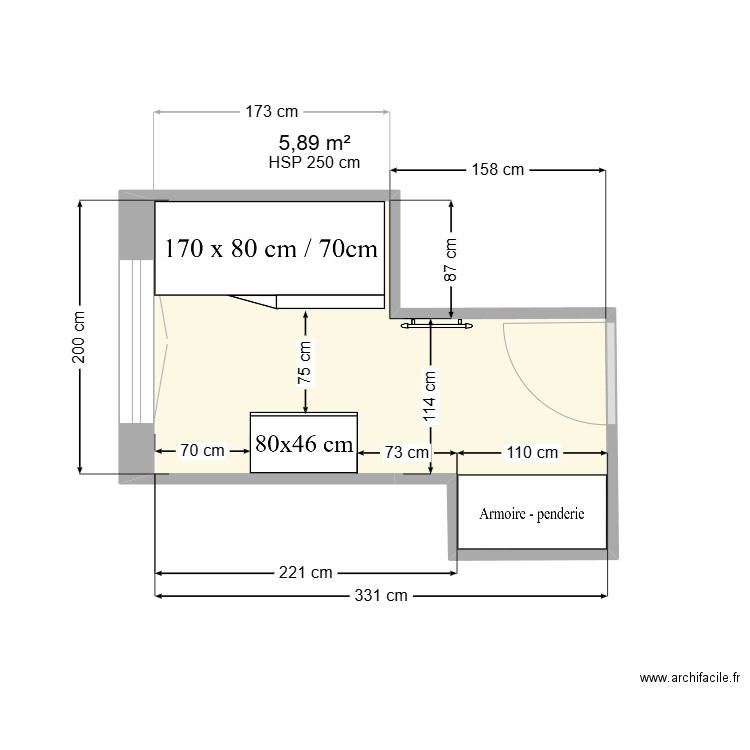 Salle de Bain. Plan de 1 pièce et 6 m2