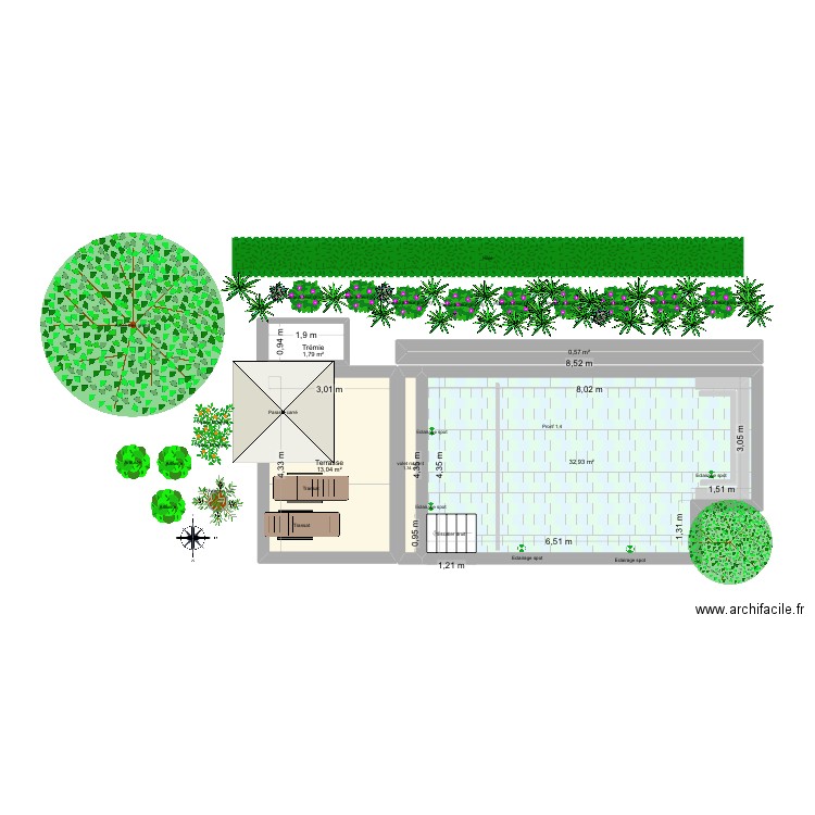 piscine 2. Plan de 5 pièces et 50 m2