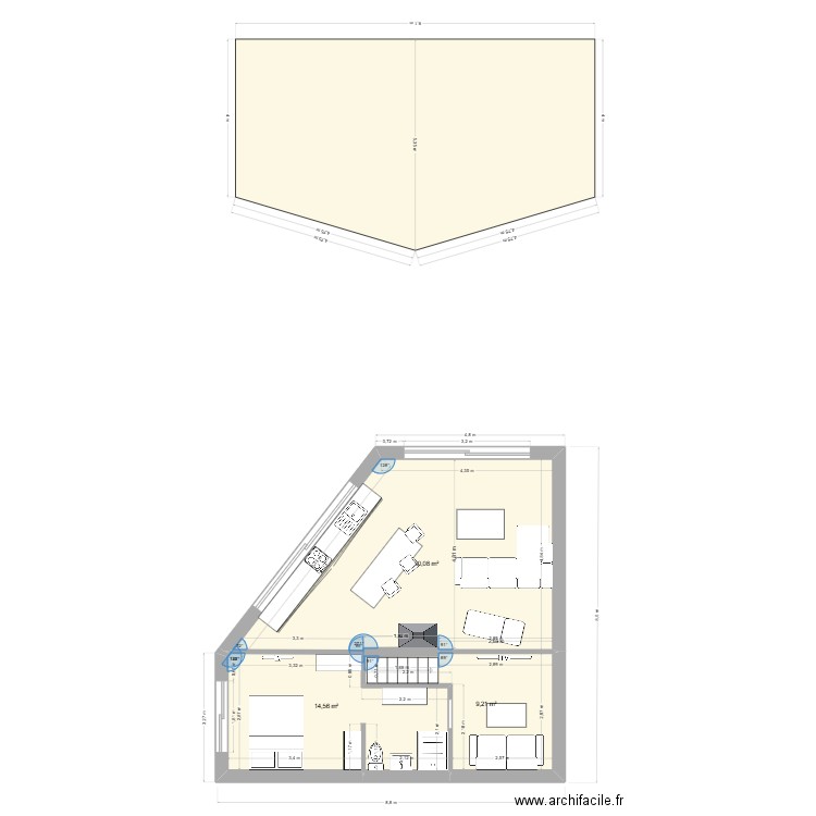 construction etage. Plan de 6 pièces et 81 m2