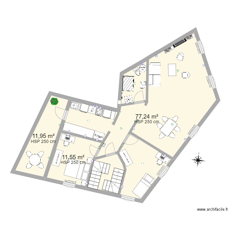 Etage 1 actuel. Plan de 8 pièces et 201 m2