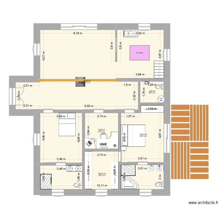 plan2. Plan de 5 pièces et 128 m2