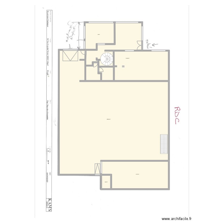 plan RDC pour projection amenagement. Plan de 5 pièces et 569 m2
