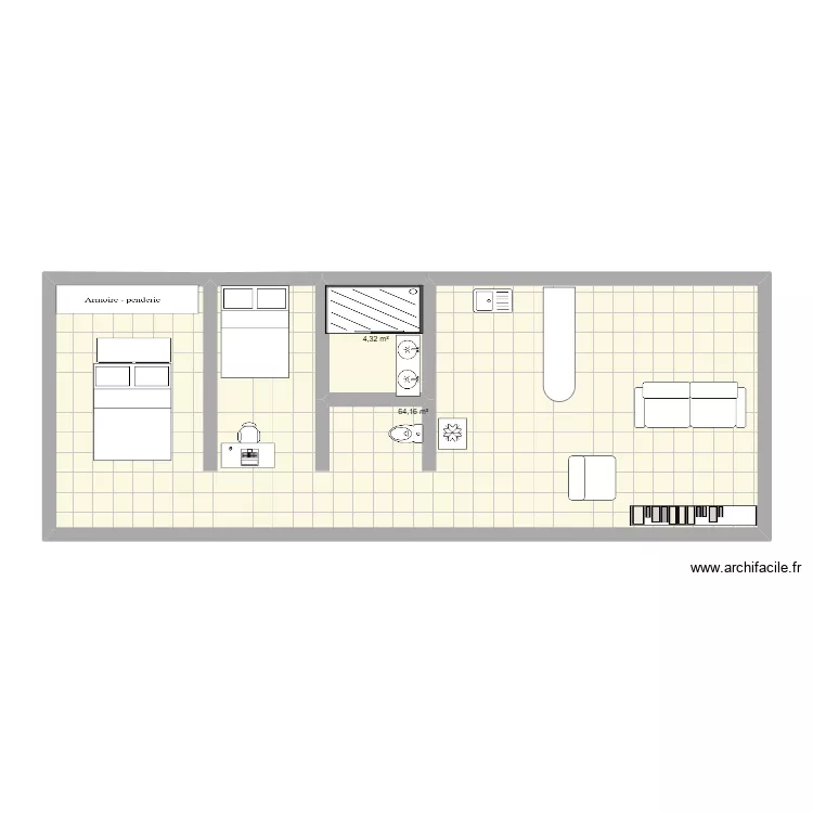 2&egrave;me version boat home. Plan de 2  et 68 m²