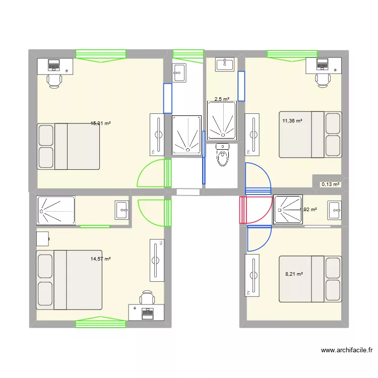 etage. Plan de 7 Pièces et 54 m²