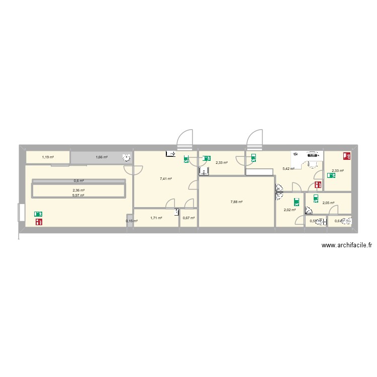 helena. Plan de 17 pièces et 53 m2