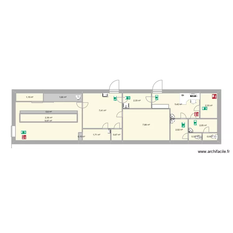 helena. Plan de 17 pièces et 53 m²