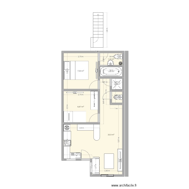 casa. Plan de 7 pièces et 40 m2