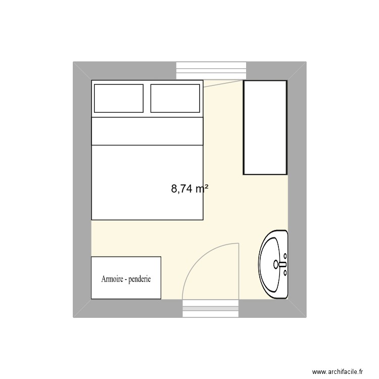Chambre kot. Plan de 1 pièce et 9 m2