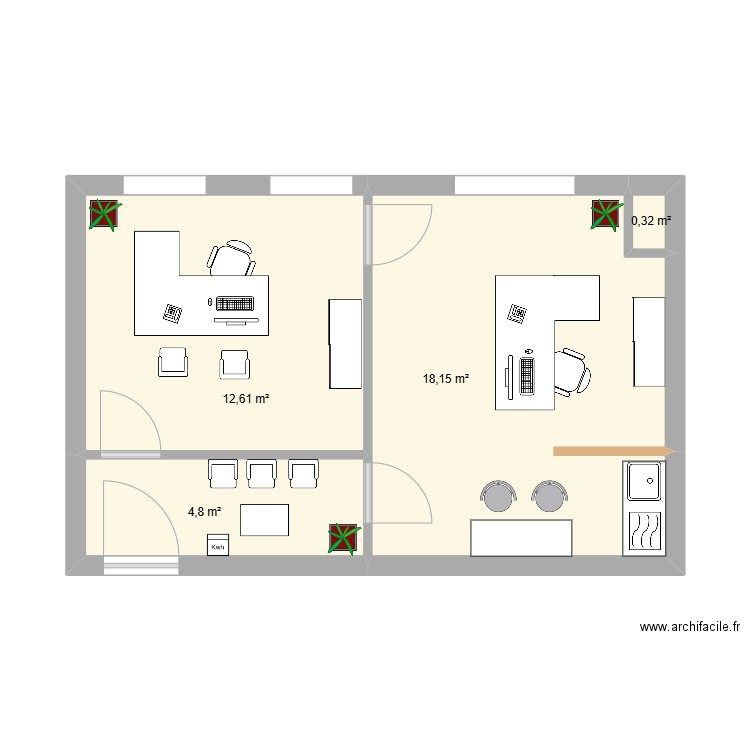 plan 2. Plan de 4 pièces et 36 m2