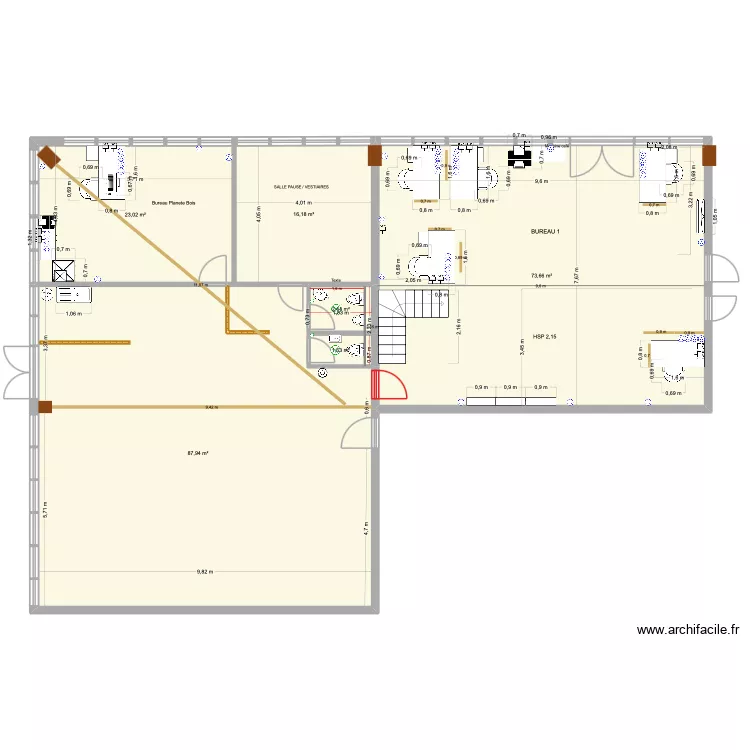 Projet -Bureau 2- PLANETE BOIS. Plan de 6 et 205 m² Projet -Bureau 2- PLANETE BOIS. Plan de 6 et 205 m²